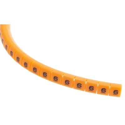 RS PRO Snap-On Polyamide 6 Cable Marker, Pre-Printed Legend "6", Black on Orange, 3 mm to 3.4 mm Cable Diameter, 4 812-1269