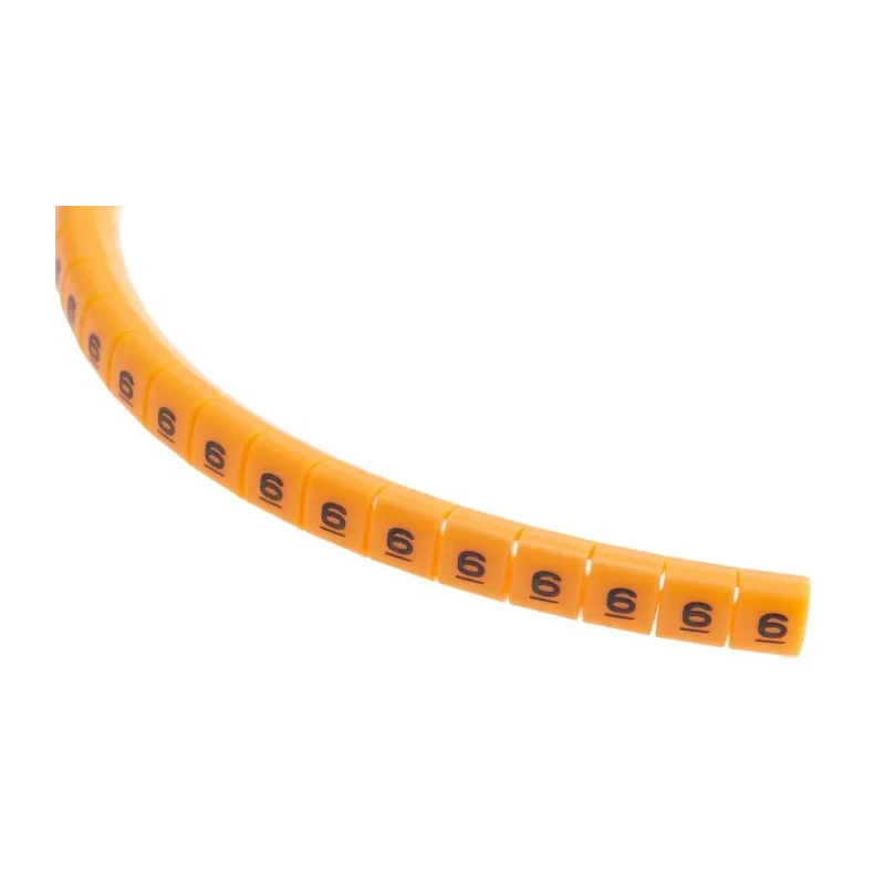 RS PRO Snap-On Polyamide 6 Cable Marker, Pre-Printed Legend "6", Black on Orange, 3 mm to 3.4 mm Cable Diameter, 4 812-1269