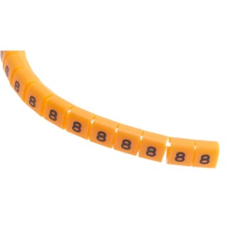 RS PRO Snap-On Cable Marker, Black Legend "8", Orange Polyamide 6, 3mm-3.4mm Cable Diameter, Pre-Printed, Model 812-1271