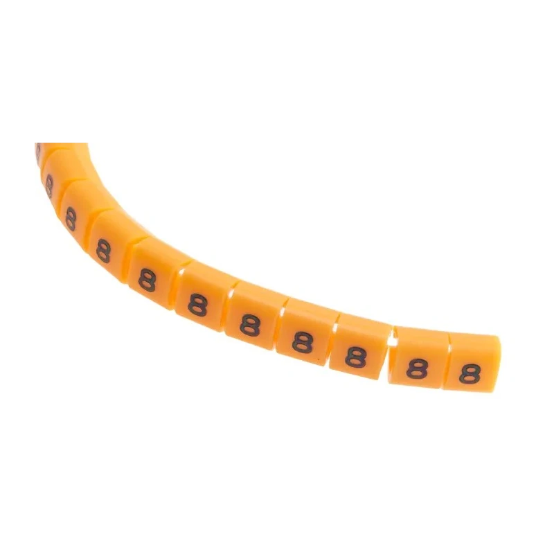 RS PRO Snap-On Cable Marker, Black Legend "8", Orange Polyamide 6, 3mm-3.4mm Cable Diameter, Pre-Printed, Model 812-1271