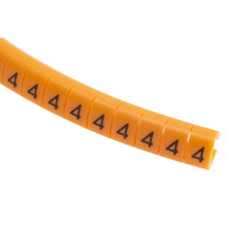 RS PRO Snap-On Cable Marker, Black Legend "4", Pre-Printed Orange Marker for 4-5 mm Cable Diameter 812-1401