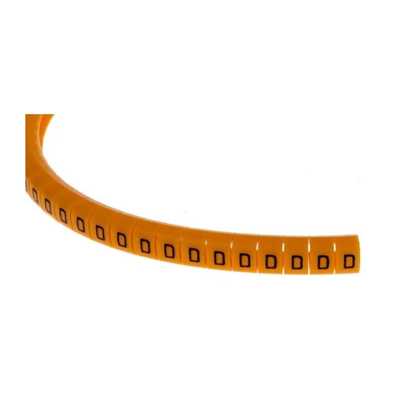 RS PRO Snap-On Cable Marker, Polyamide 6, Orange Marker Colour, Black Legend "D", For 4mm-5mm Cable Diameter 812-1439