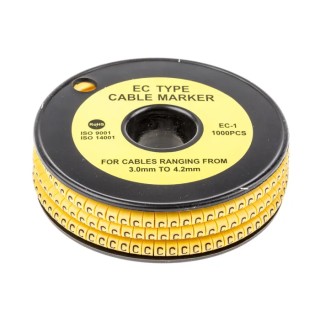 RS PRO EC Slide-On Cable Marker Yellow, Black Legend "C", 3 mm to 4.2 mm Cable Diameter, Polyvinyl Chloride 812-0843