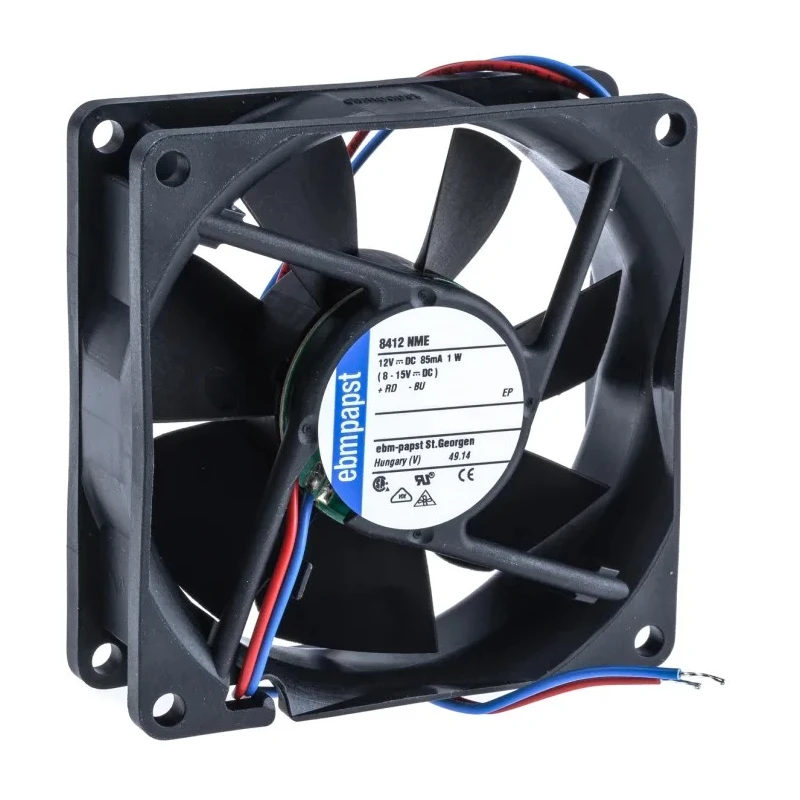 ebm-papst 8400 N Series IP68 Axial Fan, 12V DC, 1W Power, 58 m³/h Air Flow, 2600 RPM, 80 mm x 25 mm Frame 