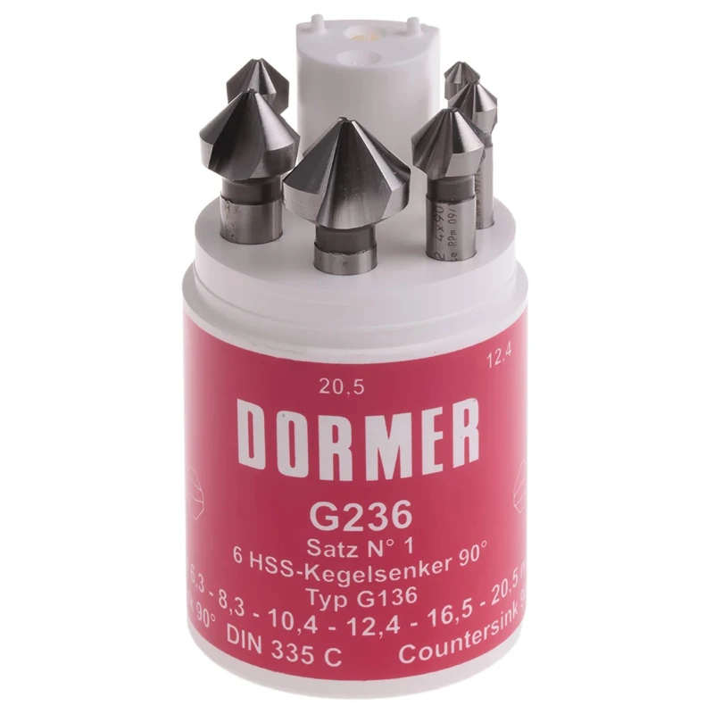 RS PRO HSS Countersink Drill Bit Set 20.5 mm Head Diameter, 3-Flute Design, 90° Angle, 6 Pieces G2361