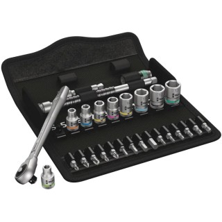 Wera 28-Piece 1/4 Inch Zyklop Socket Set Chrome Molybdenum Steel Square Drive 5 to 13 mm 05004017001