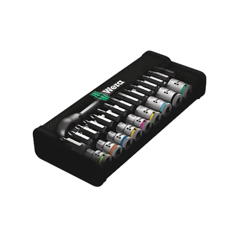 Wera 28-Piece 1/4 Inch Zyklop Socket Set Chrome Molybdenum Steel Square Drive 5 to 13 mm 05004017001