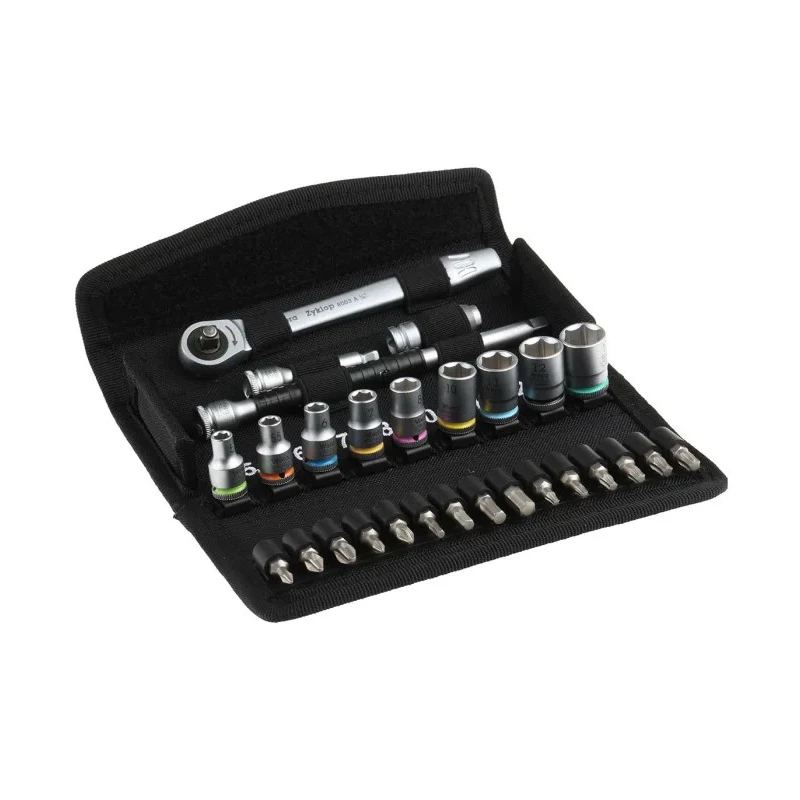 Wera 28-Piece 1/4 Inch Zyklop Socket Set Chrome Molybdenum Steel Square Drive 5 to 13 mm 05004017001