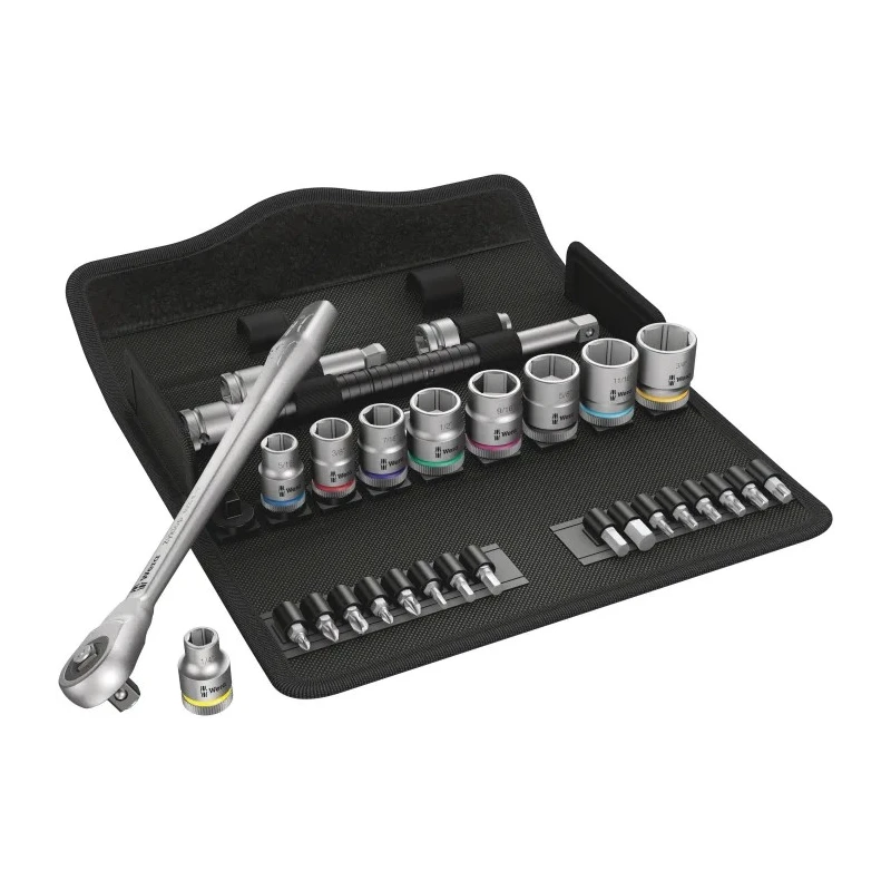 Wera 29-Piece 3/8 in Zyklop Socket Set Chrome Molybdenum Steel Drive Square 05004050001