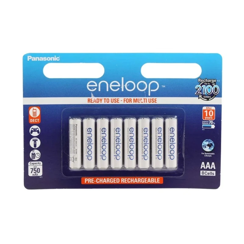 Eneloop Nickel Metal Hydride Rechargeable AAA Battery 1.2 V 750 mAh BK-4MCDE/8BE