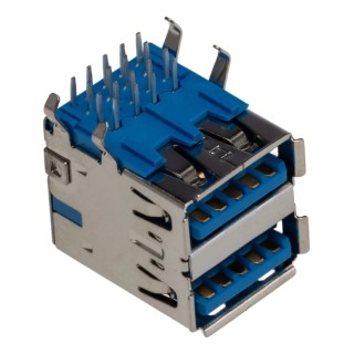 Molex Right Angle Through Hole Female 2 Port USB Type A USB 3.0 Connector 48406-0003