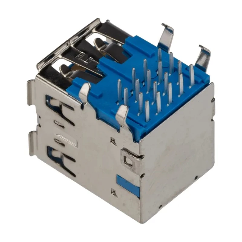 Molex Right Angle Through Hole Female 2 Port USB Type A USB 3.0 Connector 48406-0003