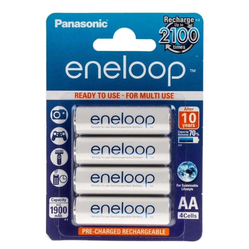 Eneloop Rechargeable AA NiMH Battery 1.2 V 1.9 Ah Pack of 4 BK-3MCDE/4BE