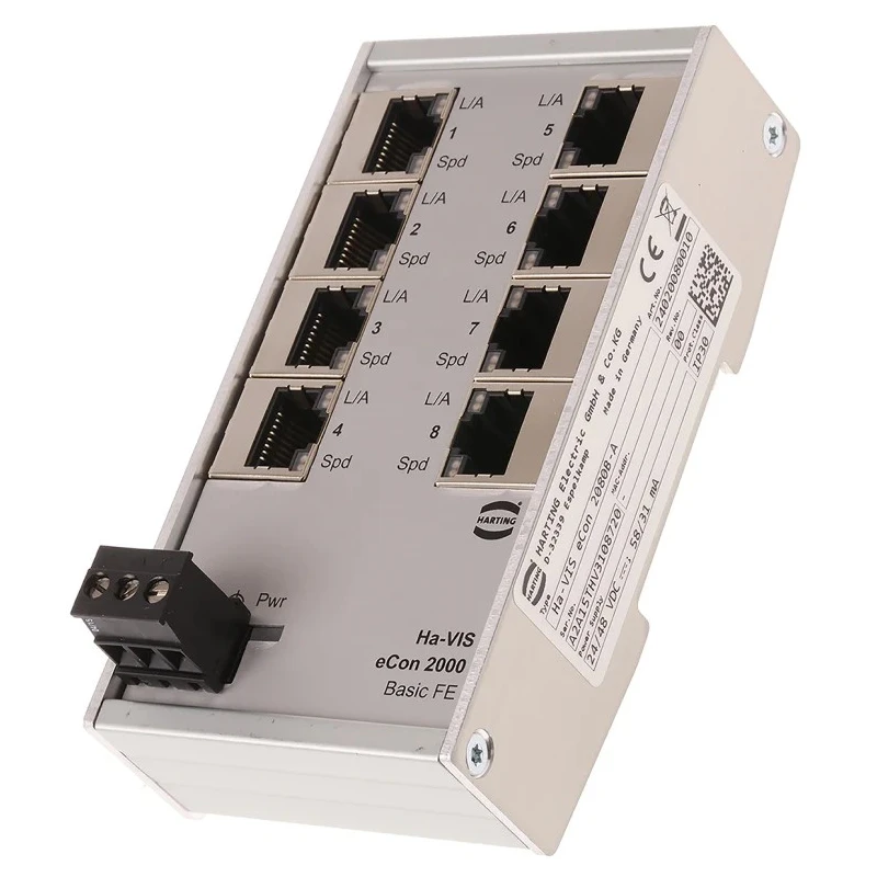 HARTING Unmanaged 8 Port Ethernet Switch 24020080010 Industrial Fast Ethernet DIN-Rail Mount