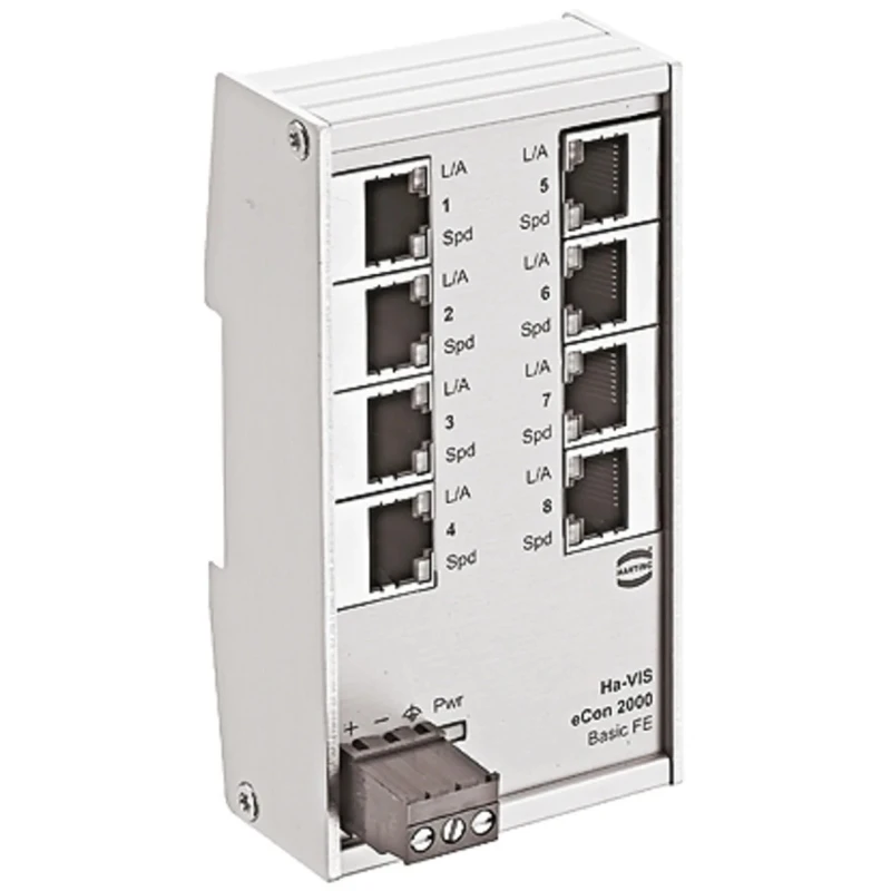 HARTING Unmanaged 8 Port Ethernet Switch, 60mm Width, 113.5mm Height, 27.3mm Depth, Industrial Network Switch 24020080000