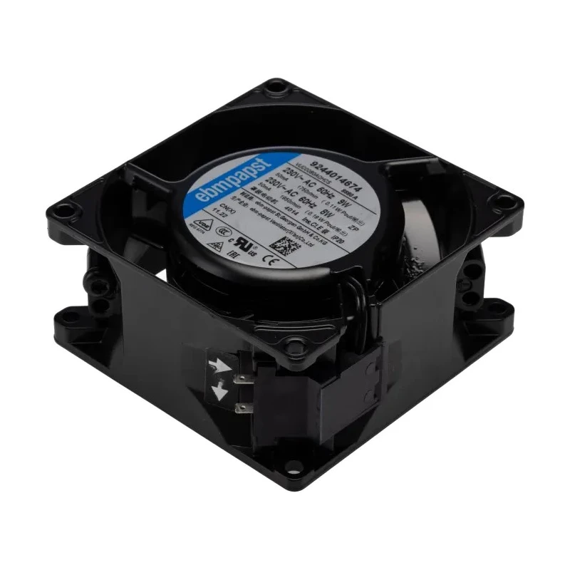 ebm-papst 8000 A Series AC Ball and Sleeve Bearing Axial Fan 230V AC, 9W Power, 29 m³/h Air Flow, IP65, 80 mm Frame Size 