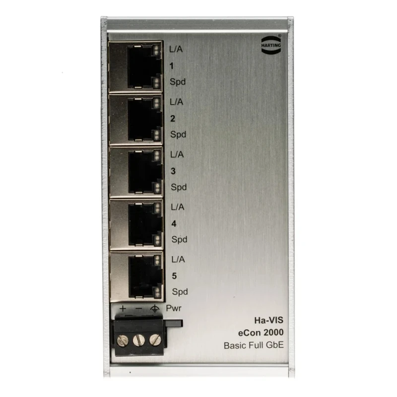 HARTING Unmanaged 5 Port Ethernet Switch Full Gigabit 24V-48VDC 60mm x 113.5mm x 27.3mm 24024050010