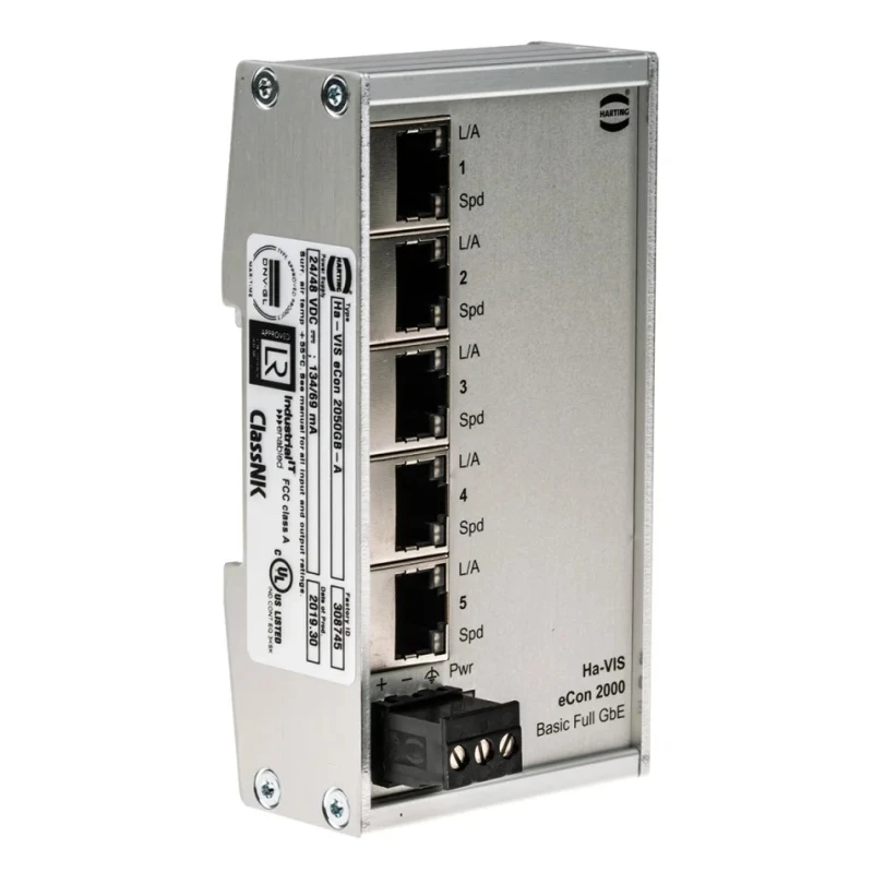 HARTING Unmanaged 5 Port Ethernet Switch Full Gigabit 24V-48VDC 60mm x 113.5mm x 27.3mm 24024050010
