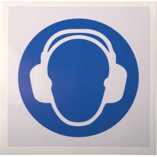 RS PRO Vinyl Mandatory Sign Ear Protection Sign 100mm x 100mm ISO 7010 Self-Adhesive 813-4473