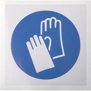 RS PRO Vinyl Mandatory Sign Protective Gloves Sign, 100mm x 100mm, White and Blue ISO 7010 813-4489