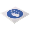 RS PRO Vinyl Mandatory Sign Protective Gloves Sign, 100mm x 100mm, White and Blue ISO 7010 813-4489