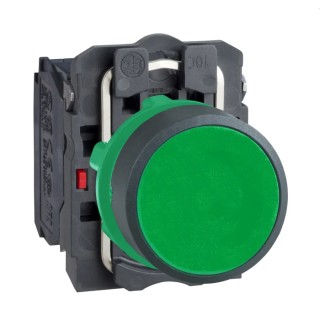 Schneider Electric Harmony XB5 Series Push Button Switch, Spring Return, Panel Mount, 22 mm Cutout, SPDT, Green LED XB5AA35