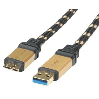Roline USB Cable Male USB Type A to Male USB 3.0 Micro USB Type B Gold Black 800mm 11.02.8878-10