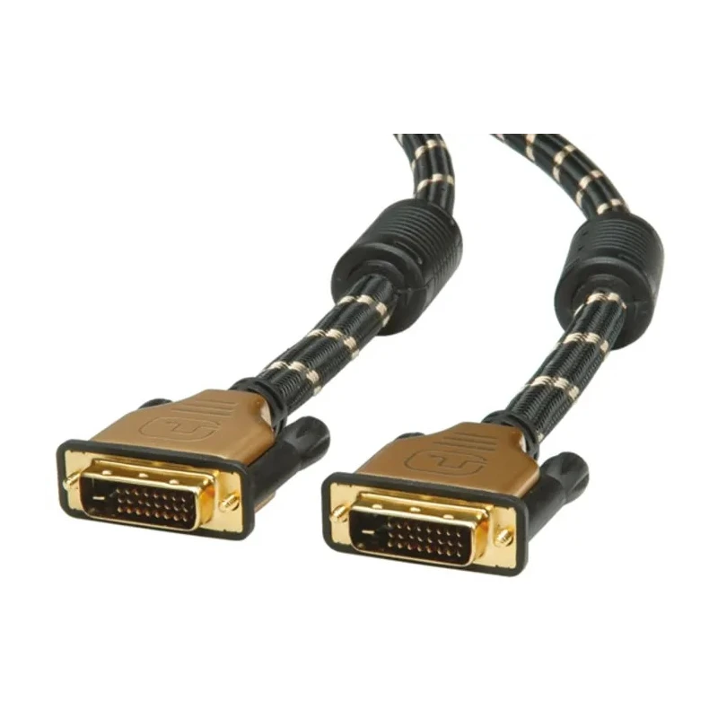 Roline Male DVI-D Dual Link to Male DVI-D Cable 5m Black Gold Sheath Nylon 11.04.5514-10