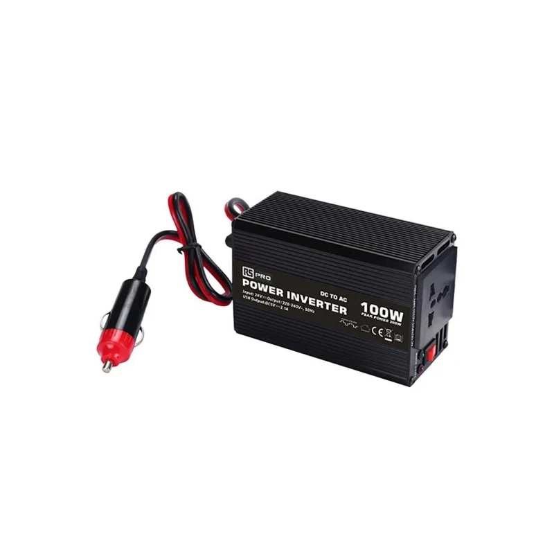 RS PRO 100 W Power Inverter 24V DC Input 230V AC Output Modified Sine Wave 125x76x55 mm 255g 816-0006