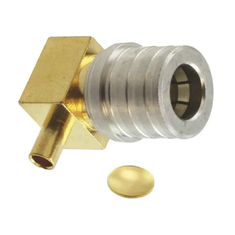 Amphenol RF QMA Series Coaxial Connector Cable Male QMA, 50 Ω, Right Angle Body Solder 930-114P-51A