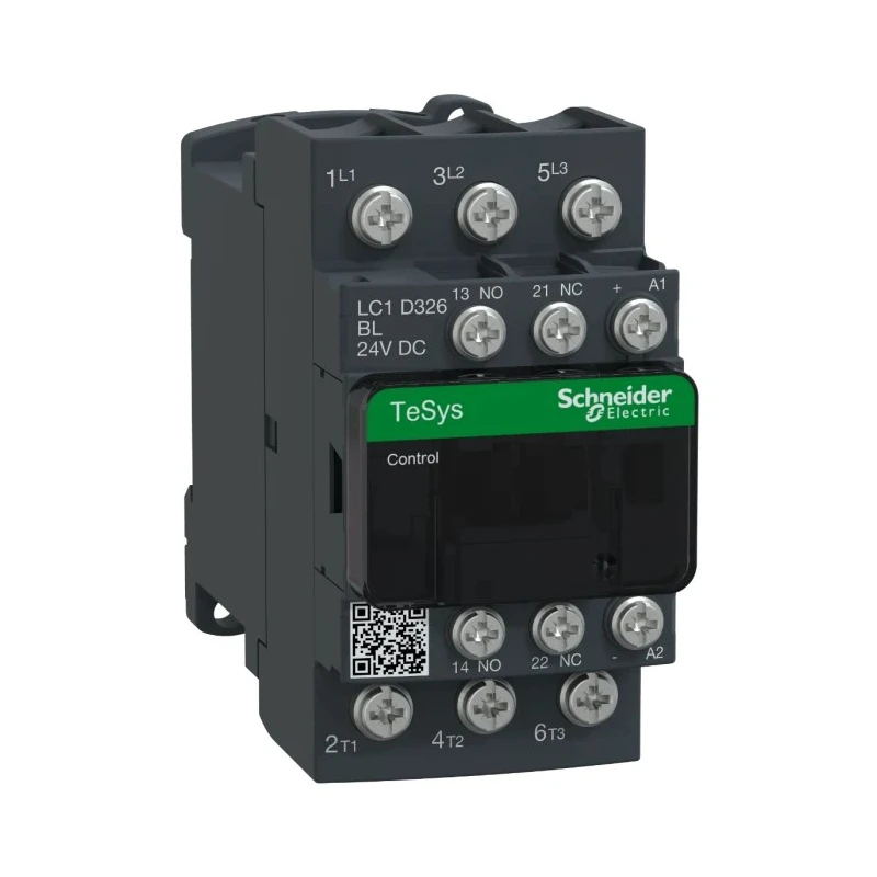 Schneider Electric LC1D326BL TeSys Deca 3-Pole Contactor, 24V DC Coil, 32 A, 15 kW, 3 NO Auxiliary Contacts, 690V AC