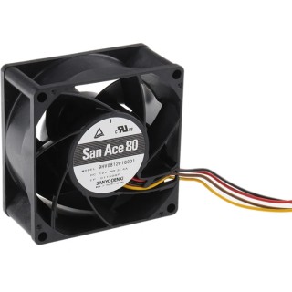 Sanyo Denki San Ace 9HV Series Axial Fan, 12V DC, 222 m³/h Air Flow, 40.8 W Power, 3.4 A Max Current, 80 mm x 9HV0812P1G001