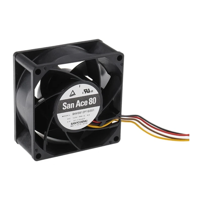 Sanyo Denki San Ace 9HV Series Axial Fan, 12V DC, 222 m³/h Air Flow, 40.8 W Power, 3.4 A Max Current, 80 mm x 9HV0812P1G001