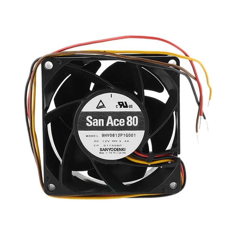 Sanyo Denki San Ace 9HV Series Axial Fan, 12V DC, 222 m³/h Air Flow, 40.8 W Power, 3.4 A Max Current, 80 mm x 9HV0812P1G001