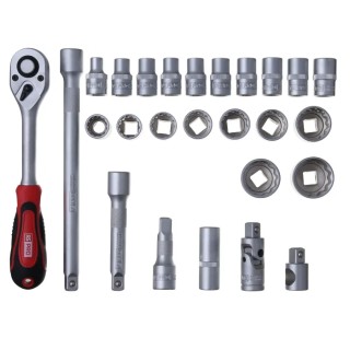 RS PRO 26-Piece 1/2 in 6 Point Chrome Vanadium Steel Socket Set with Ratchet Handle 817-9230