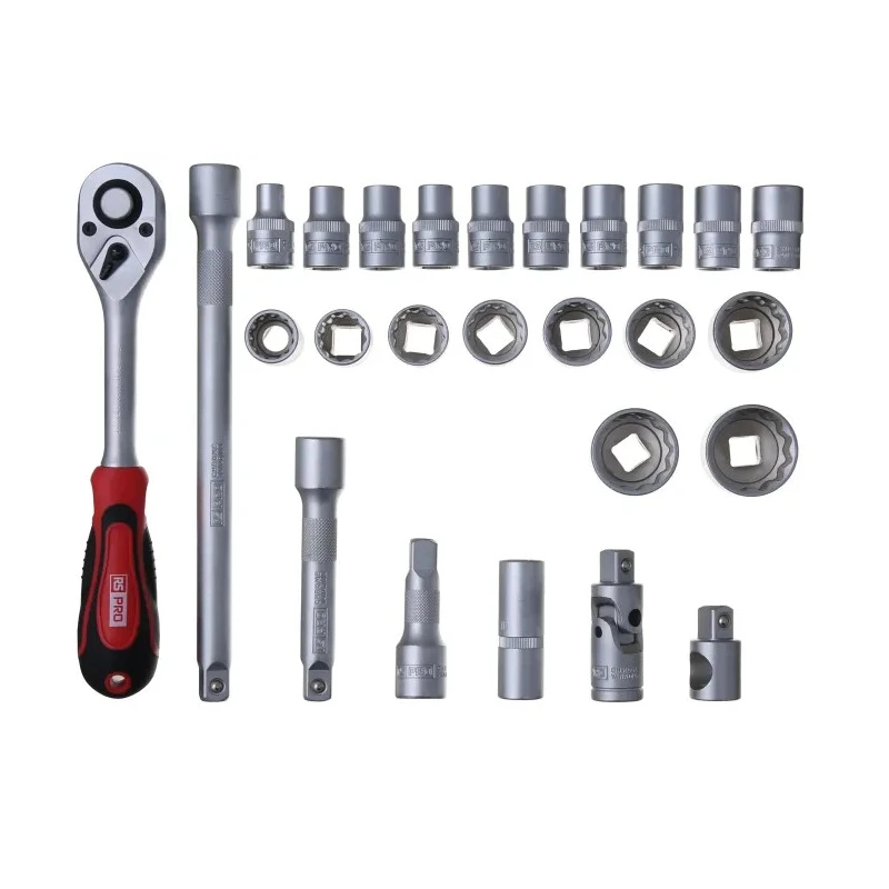 RS PRO 26-Piece 1/2 in 6 Point Chrome Vanadium Steel Socket Set with Ratchet Handle 817-9230