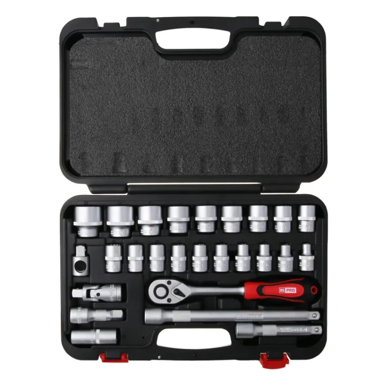 RS PRO 26-Piece 1/2 in 6 Point Chrome Vanadium Steel Socket Set with Ratchet Handle 817-9230