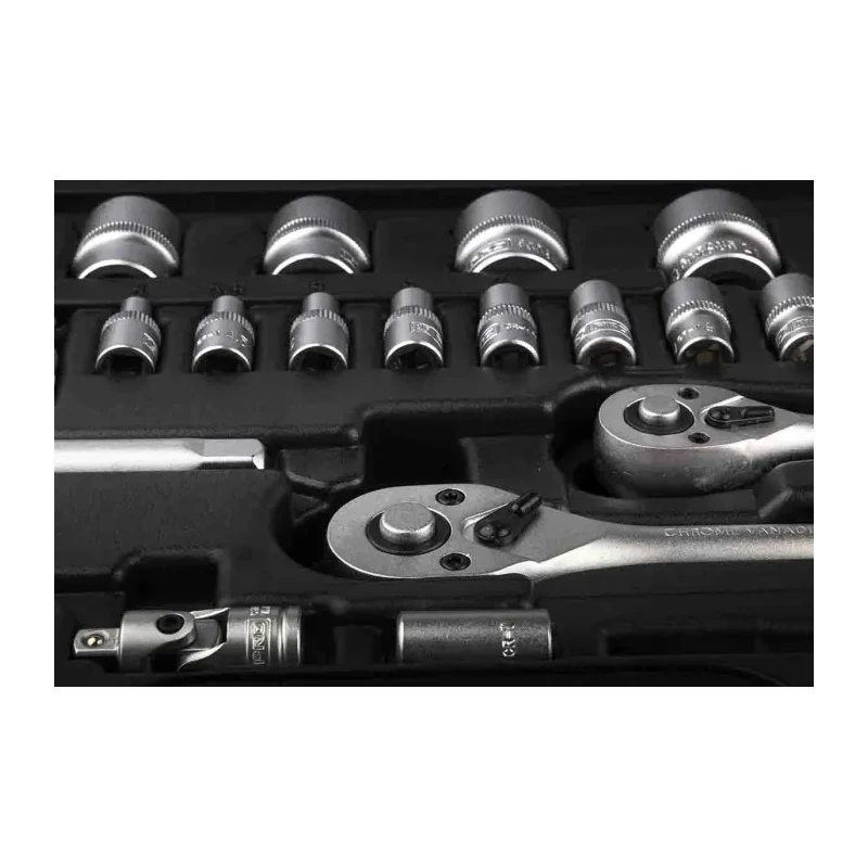 RS PRO 46-Piece 1/4 in, 3/8 in Hexagon Chrome Vanadium Steel Socket Set 817-9242