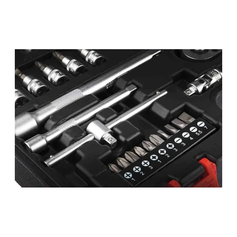 RS PRO 46-Piece 1/4 in, 3/8 in Hexagon Chrome Vanadium Steel Socket Set 817-9242