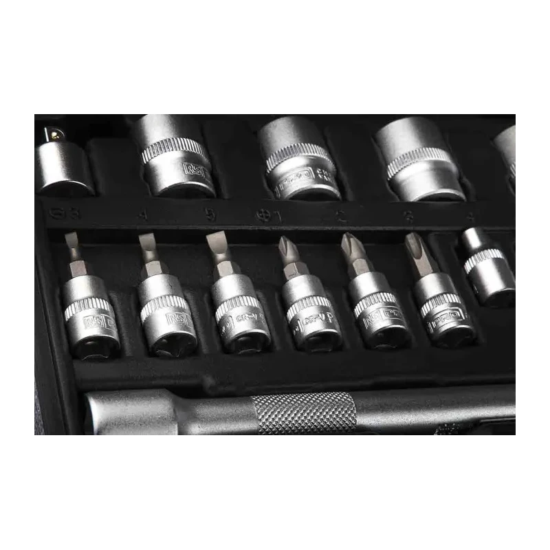 RS PRO 46-Piece 1/4 in, 3/8 in Hexagon Chrome Vanadium Steel Socket Set 817-9242