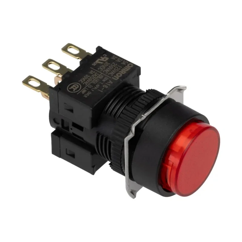 Omron Push Button Switch Panel Mount 16 mm Cutout, SPDT Contact, IP40, 30 V dc 250 V AC, Model A16-TRM-1