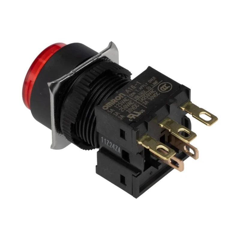 Omron Push Button Switch Panel Mount 16 mm Cutout, SPDT Contact, IP40, 30 V dc 250 V AC, Model A16-TRM-1
