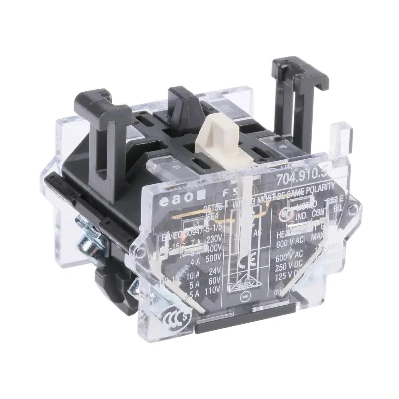 EAO Push Button Contact Block 500V AC, 1 NO/1 NC Screw Terminal, 37x29x23mm 704.910.5