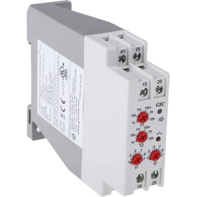 GIC 2AAD Series DIN Rail Timer Relay Multipurpose 2-Contact DPDT 240 V dc 24V ac 240 V ac 0.1 s to 10 h 2AADT5