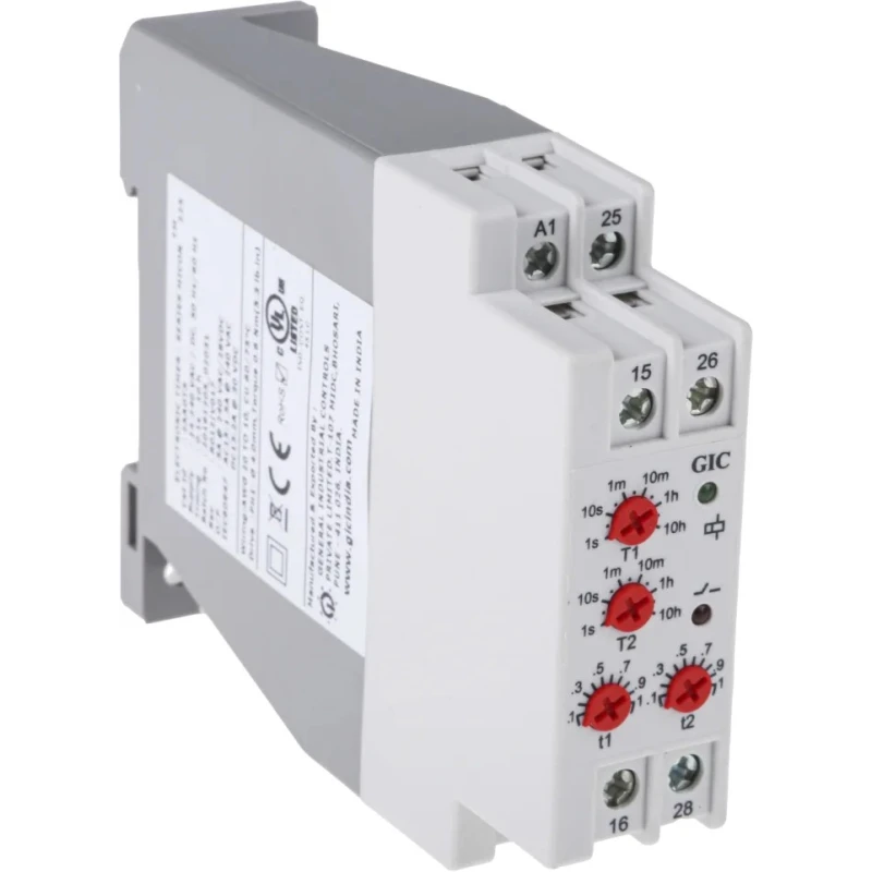 GIC 2AAD Series DIN Rail Timer Relay Multipurpose 2-Contact DPDT 240 V dc 24V ac 240 V ac 0.1 s to 10 h 2AADT5