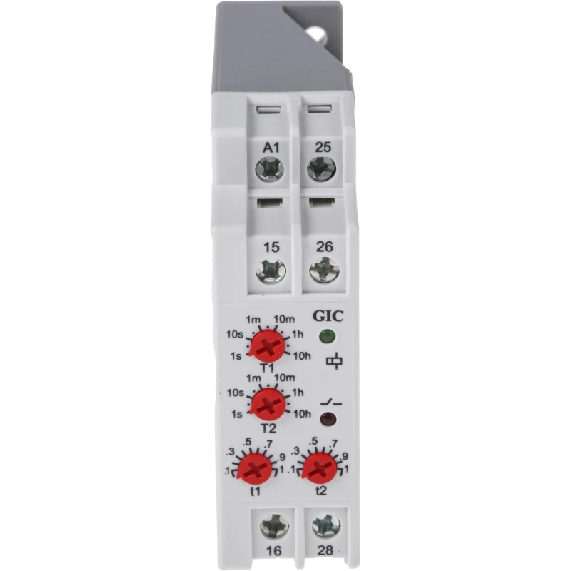 GIC 2AAD Series DIN Rail Timer Relay Multipurpose 2-Contact DPDT 240 V dc 24V ac 240 V ac 0.1 s to 10 h 2AADT5