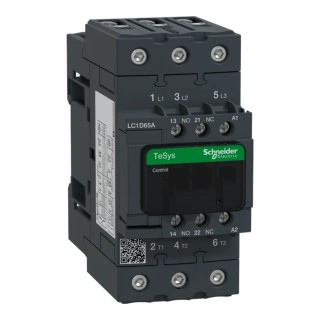 Schneider Electric LC1D Contactor 120V AC Coil, 3-Pole, 65A, 30kW Power Rating, DIN Rail Mount LC1D65AG7