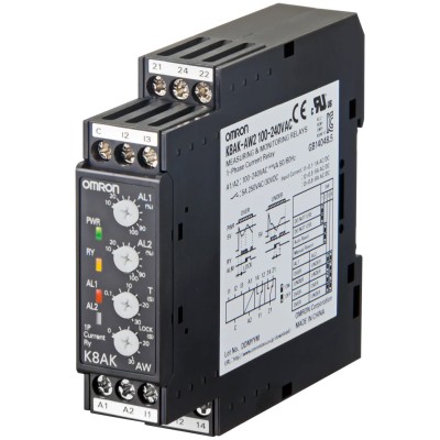 Omron Monitoring Relay, 1 Phase, SPDT Contact, DIN Rail Mount, 10A to 200A, 24 V DC / 240 V AC K8AK-AW3 100-240VAC