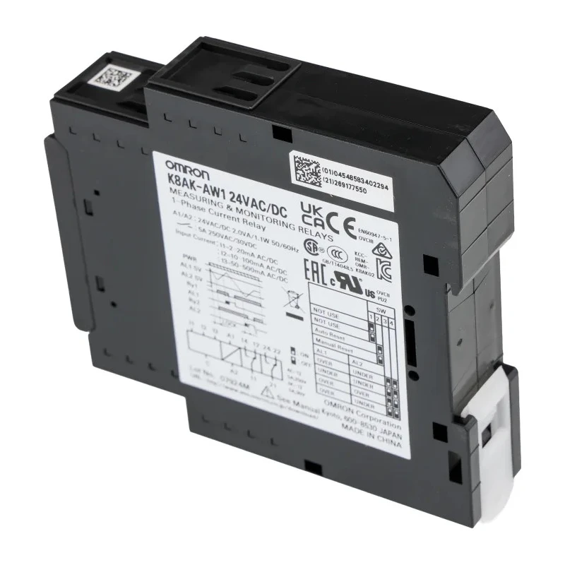 Omron Monitoring Relay 1 Phase SPDT DIN Rail 24 V dc 240 V ac 2mA to 500mA K8AK-AW1 24VAC/DC