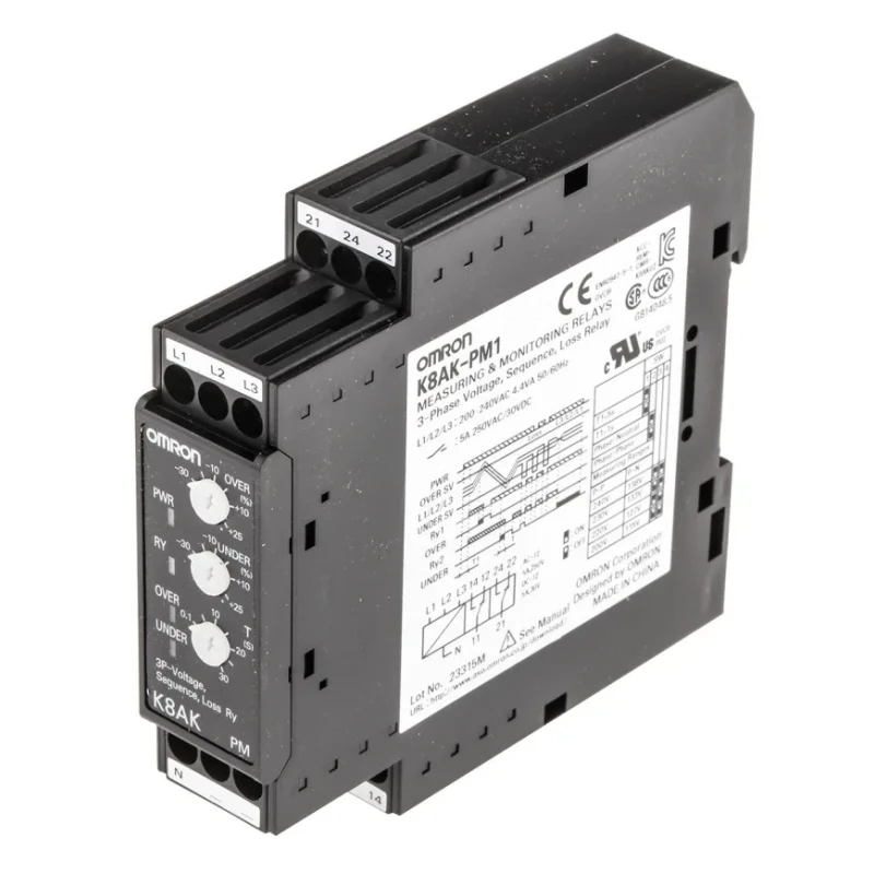Omron 3 Phase Monitoring Relay 0 V AC Monitor Range SPDT DIN Rail Mount 230V AC 240V AC 30V AC K8AKPM1200240VAC